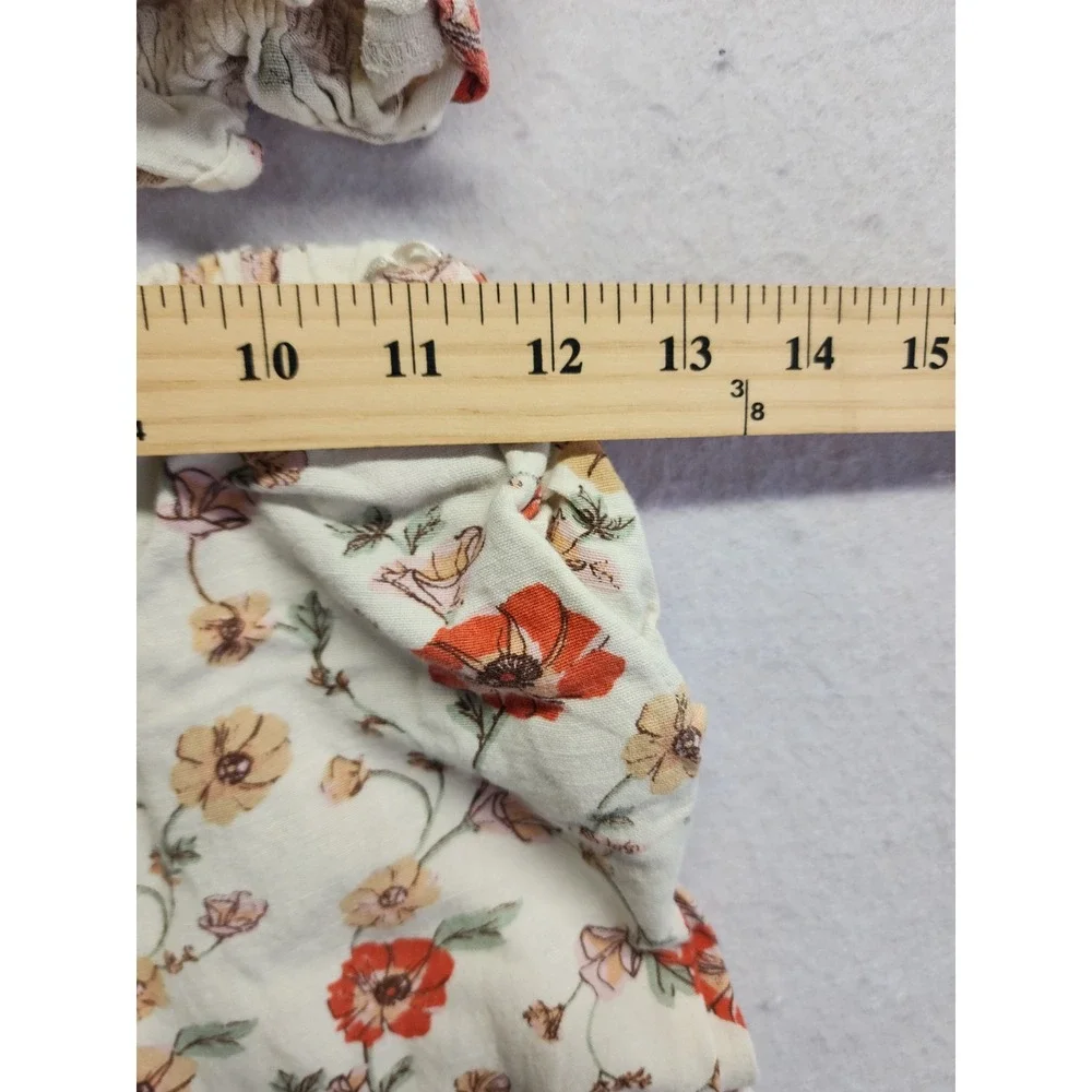 H&M Floral Smocked Crop Top and Pants Set Cream Red Size 12
